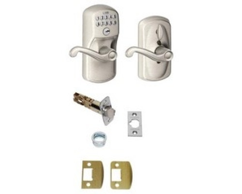SCHLAGE ALLEGION BRAND  FE595 PLY/FLA 619 16211 10063        Door Lock, Keypad, Flex-Locking, Plymouth Knob/Flair Lever, Satin Nickel, With Triple Deadlatch, Dual Strike