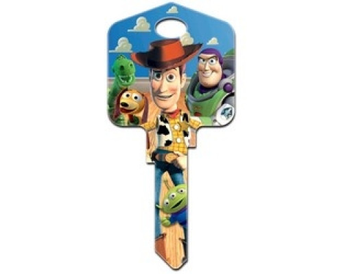 HOWARD KEYS  SC1-D63               Decorative Key Blank, Schlage, Large Headed, Painted, Disney Buzz and Woody Design, Individually Carded