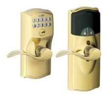 SCHLAGE ALLEGION BRAND  FE599NX CAM/ACC 505 16-211 10-027        Door Lock Keypad Lever, 1 Key, 5-Pin Cylinder, Camelot/Accent Lever, Lifetime Bright Brass, With Backset, Strike