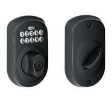 SCHLAGE ALLEGION BRAND  BE365 PLY 716 12-287 10-116        Door Lock Keypad Deadbolt, Plymouth, Aged Bronze, With Triple Latch, Round Corner Strike