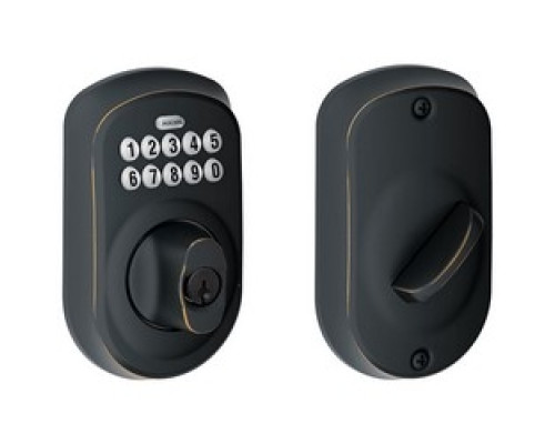 SCHLAGE ALLEGION BRAND  BE365 PLY 716 12-287 10-116        Door Lock Keypad Deadbolt, Plymouth, Aged Bronze, With Triple Latch, Round Corner Strike