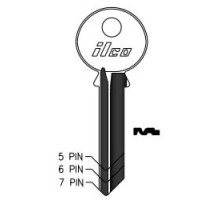 KABA ILCO CORP  998GC NP A10  AA46004072              Cylinder Lock Key Blank, 6-Pin, Sectional, Brass, Nickel Plated, 10 Price Group, For Yale