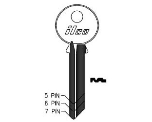KABA ILCO CORP  998GC NP A10  AA46004072              Cylinder Lock Key Blank, 6-Pin, Sectional, Brass, Nickel Plated, 10 Price Group, For Yale