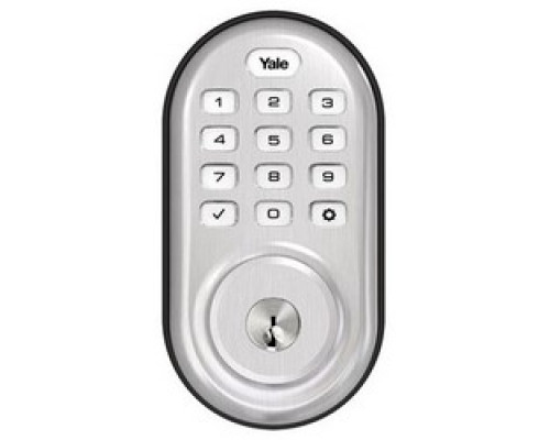 YALE RESIDENTIAL  YRD216-ZW2-619 KWKD               Pushbutton Dead Bolt, Key Free, Adjustable Latch, Satin Nickel, With Z-Wave