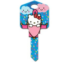 HOWARD KEYS  KW-SR9               Decorative Key Blank, Kwikset, Large Headed, Painted, Hello Kitty Rain and Shine Design, Individually Carded