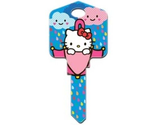 HOWARD KEYS  KW-SR9               Decorative Key Blank, Kwikset, Large Headed, Painted, Hello Kitty Rain and Shine Design, Individually Carded