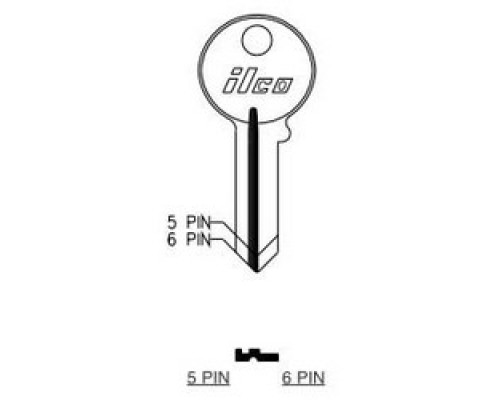 KABA ILCO CORP  1046A NP A05  AA36860002              Cylinder Lock Key Blank, 6-Pin, Round, Brass, Nickel Plated, 5 Price Group, For American Lock