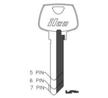 KABA ILCO CORP  1007LA NS A29  AA45063463              Cylinder Lock Key Blank, 5-Pin, Sectional, Natural Nickel Silver, 4 Price Group, For Sargent
