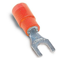 THOMAS & BETTS  RA1167-170               Expanded Vinyl Insulated Fork Terminal, Length 0.94in, Width 0.25in, Max Insulation 0.170, Bolt Hole #6, Wire Range #22-#18 AWG, Red, Copper, Tin Plated, 1,000 Pack