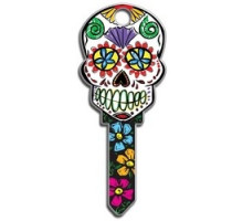 LUCKY LINE PRODUCTS INC  B136K               House Key, Kwikset, Sugar Skull, Brass, Enamel Coating, 1 each per Card