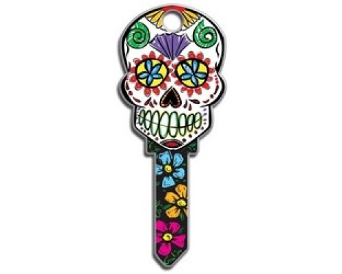 LUCKY LINE PRODUCTS INC  B136K               House Key, Kwikset, Sugar Skull, Brass, Enamel Coating, 1 each per Card