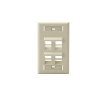 LEVITON  42081-4IS               Wall Plate, 4-Port Single-Gang, Angled, With ID Windows, Ivory