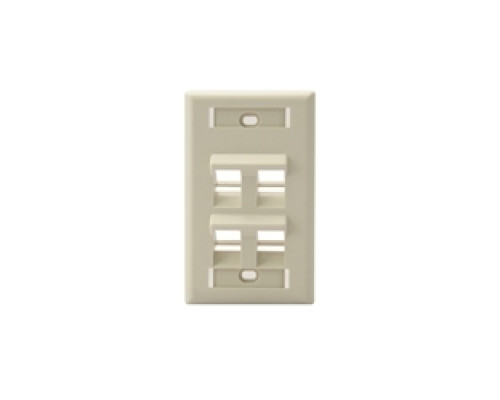 LEVITON  42081-4IS               Wall Plate, 4-Port Single-Gang, Angled, With ID Windows, Ivory