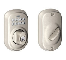 SCHLAGE ALLEGION BRAND  BE365 PLY 619 12-287 10-116        Door Lock Keypad Deadbolt, Plymouth, Satin Nickel, With Triple Latch, Round Corner Strike