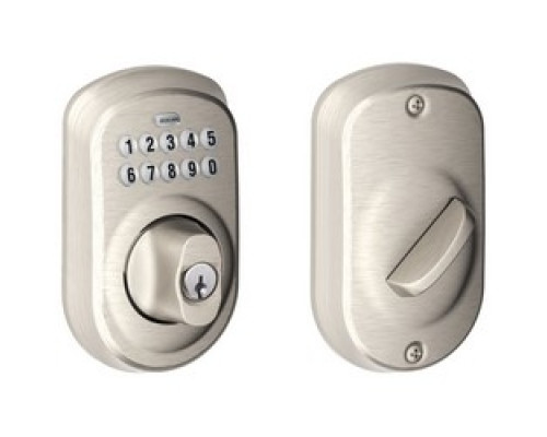 SCHLAGE ALLEGION BRAND  BE365 PLY 619 12-287 10-116        Door Lock Keypad Deadbolt, Plymouth, Satin Nickel, With Triple Latch, Round Corner Strike