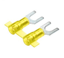 PANDUIT  PNF10-14F-2K               Fork Terminal, nylon insulated, funnel entry, metal insulation grip sleeve, 12 - 10 AWG, 1/4 stud size.