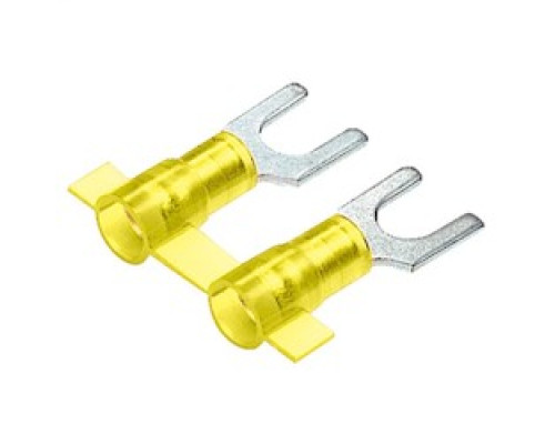 PANDUIT  PNF10-14F-2K               Fork Terminal, nylon insulated, funnel entry, metal insulation grip sleeve, 12 - 10 AWG, 1/4 stud size.