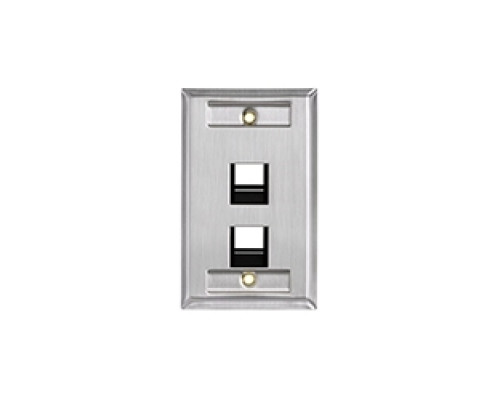 LEVITON  43081-1L2               Wall Plate, 2-Port Single-Gang, Angled, With ID Windows, Stainless Steel