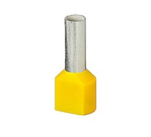 THOMAS & BETTS  F8011               Polypropylene Insulated Twin Ferrule, Length 0.984 in/25mm, Pin Length 0.551 in/14mm, Pin Diameter 0.193 in/4.9mm, Base Diameter 0.378 in/9.6mm, Conductor Range 2x20 AWG/2x0.50mm, Yellow, Copper, Tin Plat