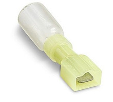 THOMAS & BETTS  10RCS-251TX               Heat-shrinkable Fully Insulated Male Tab, Length 1.80 Inches, Maximum Insulated .250, Tab Size .250x.032, Wire Range #12-#10 AWG, Color Yellow, Copper, Tin Plated