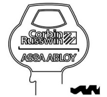 CORBIN RUSSWIN INC  H8-6PIN-10               Door Lock Key Blank, Cylinder, Single-Section, Standard, 6-Pin, DH-Class Bitting, Coined Logo Bow