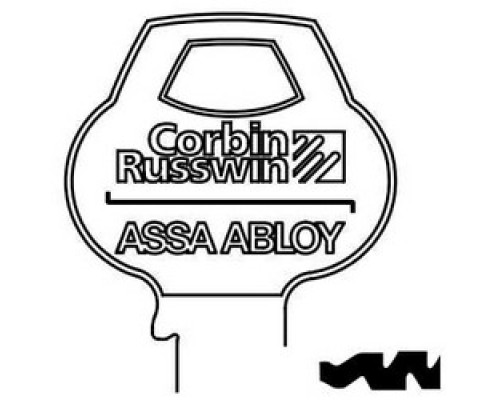 CORBIN RUSSWIN INC  H8-6PIN-10               Door Lock Key Blank, Cylinder, Single-Section, Standard, 6-Pin, DH-Class Bitting, Coined Logo Bow