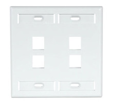 LEVITON  42080-4WP               QuickPort Wallplate with ID Window, Dual Gang, 4-Port, White