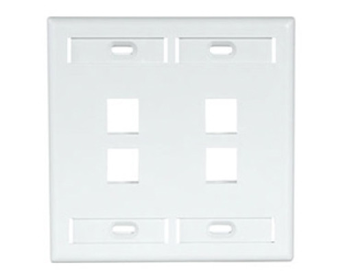 LEVITON  42080-4WP               QuickPort Wallplate with ID Window, Dual Gang, 4-Port, White