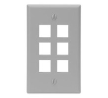LEVITON  41080-6GP               QuickPort Wallplate, Single Gang, 6-Port, Grey