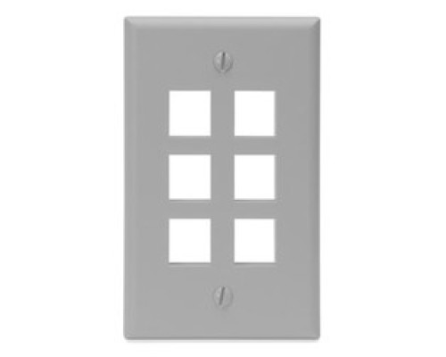 LEVITON  41080-6GP               QuickPort Wallplate, Single Gang, 6-Port, Grey