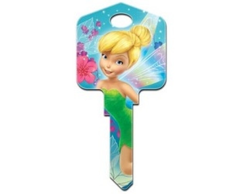 HOWARD KEYS  KW-D47               Decorative Key Blank, Kwikset, Large Headed, Painted, Disney Tinker Bell Fairies Design, Individually Carded