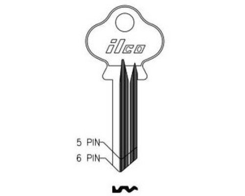 KABA ILCO CORP  1004R NP A20  AA48048012              Cylinder Lock Key Blank, 5-Pin, Brass, Nickel Plated, 20 Price Group, For Lockwood