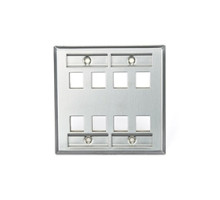 LEVITON  43080-2L8               Wall Plate, 8-Port Double-Gang, With ID Windows, Stainless Steel
