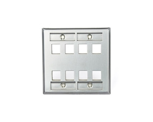LEVITON  43080-2L8               Wall Plate, 8-Port Double-Gang, With ID Windows, Stainless Steel