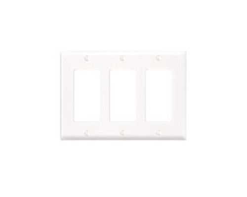 LEVITON  80411-W               3-Gang Decora/GFCI Device Decora Wallplate, Standard Size, Thermoset, Device Mount - White