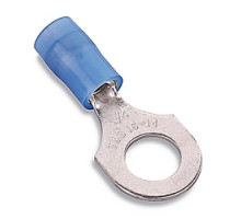 THOMAS & BETTS  RB14-4               Nylon Insulated Ring Terminal, Wire Range #18-#14 AWG, Copper, Tin Plated, Length .72 Inches, Width .26 Inches, Maximum Insulation .162, Bolt Hole #4, Blue