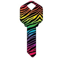 HOWARD KEYS  KW-HK43               Decorative Key Blank, Kwikset, Rainbow Zebra Design