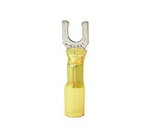THOMAS & BETTS  RCS10-14FLX               Heat Shrinkable Locking Fork Terminal, Length 1.350in, Width .49in, Max Insulation .250, Bolt Hole 1/4 in Wire Range #12-#10 AWG, Color Yellow, Copper, Tin Plated