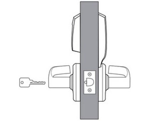 CORBIN RUSSWIN INC  CL33605-TCRNE1-NZD-626-LHR-LC-12AD-M802               Door Cylindrical Locket, Left Hand Reverse, Fail Secure, Newport, Die-Cast Zinc Lever, Brass Rose Trim, 12 Volt AC/DC, Satin Chrome, With 2000 User Proximity, Without