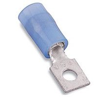 THOMAS & BETTS  RB484M               Nylon Insulated Rectangular Ring Terminal, Length 1.015in, Width 0.237in, Bolt Hole #6, Wire Range #16-#14 AWG, Blue, Copper, Tin Plated, On Mylar Tape