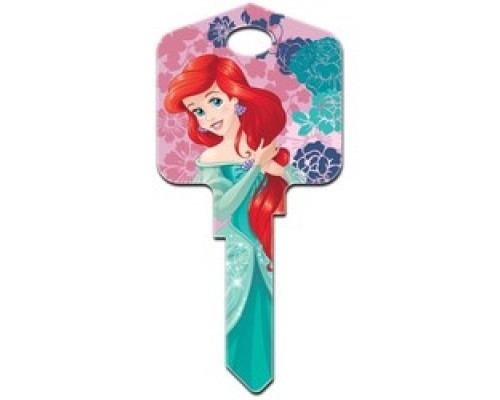 HOWARD KEYS  KW-D16               Decorative Key Blank, Kwikset, Large Headed, Painted, Disney Princess Ariel and Friends Design, Individually Carded