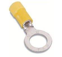 THOMAS & BETTS  RC717-250ML               Expanded Vinyl Insulated Ring Terminal, Length 1.16in, Width 0.50in, Max Insulation 0.250, Bolt Hole #10, Wire Range #12-#10 AWG, Yellow, Copper, Tin Plated, On Left Feed Reel Mylar Tape, 500 Pack