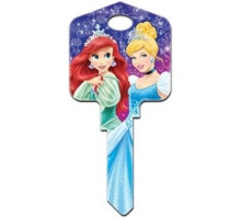 HOWARD KEYS  KW-D72               Decorative Key Blank, Kwikset, Large Headed, Painted, Disney Princesses Ariel and Cinderella Design, Individually Carded