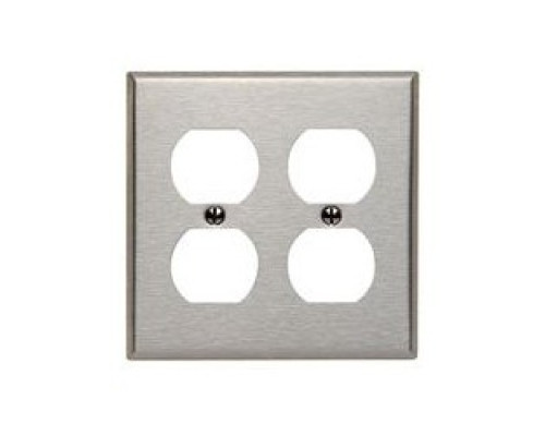LEVITON  84016               2-gang Duplex Device Receptacle Wallplate, Standard Size, Device Mount, Stainless Steel
