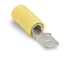 THOMAS & BETTS  10RC-250T               Vinyl Insulated Male Tab, Wire Range #12-#10 AWG, Copper, Tin Plated, Length 1.08 Inches, Maximum Insulation .250, Tab Size .250x.032, Yellow