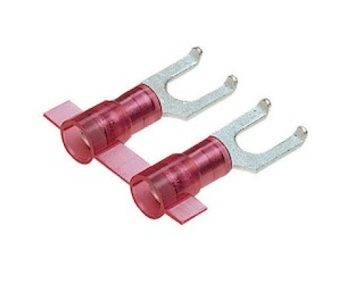 PANDUIT  PNF18-10FF-3K               Flanged Fork Terminal, nylon insulated, funnel entry, metal insulation grip sleeve, 22 - 18 AWG wire range, #10 stud size.