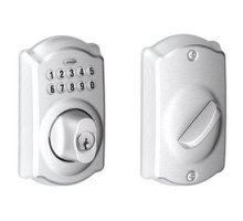 SCHLAGE ALLEGION BRAND  BE365 CAM 626 12-287 10-116        Door Lock Keypad Deadbolt, Camelot, Satin Chrome, With Triple Latch, Round Corner Strike
