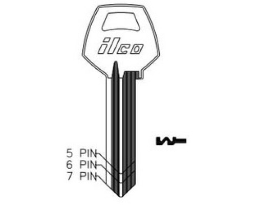 KABA ILCO CORP  A1001D1 NP A06  AL5041129B              Cylinder Lock Key Blank, 6-Pin, Sectional, Brass, Nickel Plated, 6 Price Group, For Corbin/Russwin
