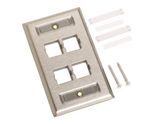 COMMSCOPE ENTERPRISE SOLUTIONS  760072207  M14SP-L              Faceplate, M14SP-L, Four Port, Single Gang, Stainless Steel, With Label