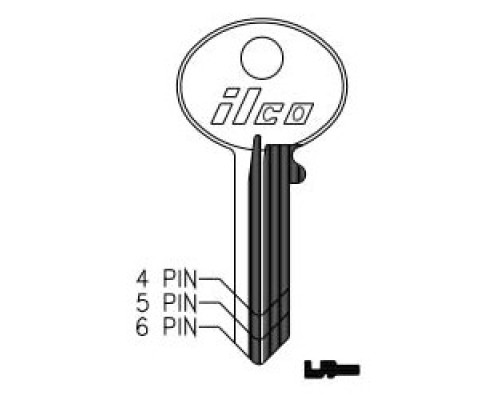 KABA ILCO CORP  1003AB NP A15  AA32047062              Cylinder Lock Key Blank, 5-Pin, Brass, Nickel Plated, 15 Price Group, For Corbin Cabinet Lock